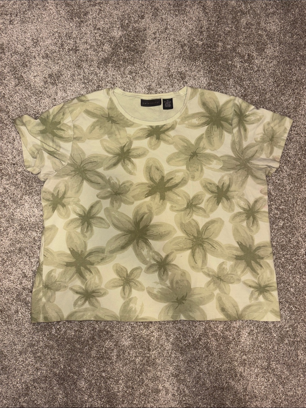 Eileen Fisher Cream Tee with Olive Green Floral Motif